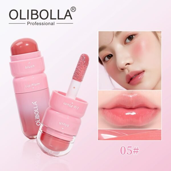 Dual-ended Liquid Lip Gloss & Cream Blush 2 in 1, Lip & Cheek Multi-use Glossy Mirror Makeup