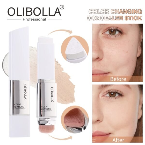 Color Changing Triangle Foundation Stick, 2 in 1 Dual Head Hydrating Foundation & Concealer, Smooth Makeup No Caking