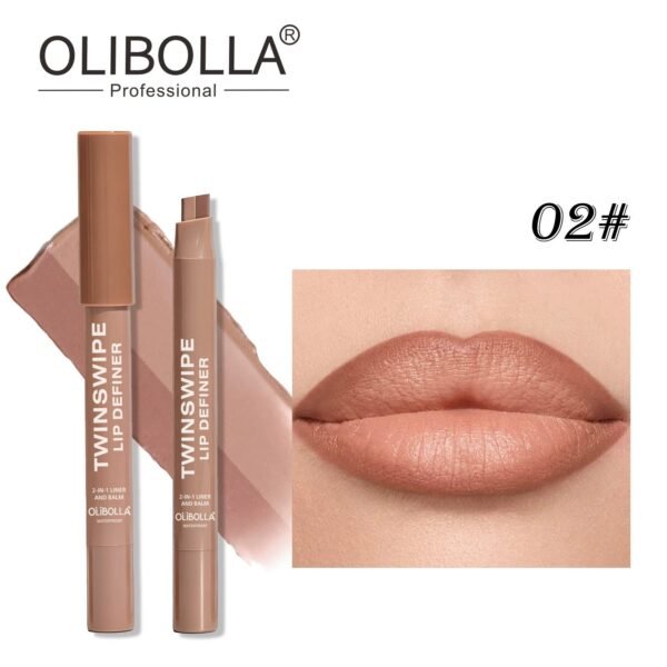 2 in 1 Dual Ended Slanted Tip Lip Liner & Lipstick, Cinnamon Nude Shade Lip Makeup Pencil