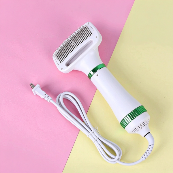2 in 1 Pet Hair Dryer Brush, Portable Dog Grooming Blower with Slicker Comb, Low Noise Pet Hair Drying & Brushing Tool for Dogs & Cats